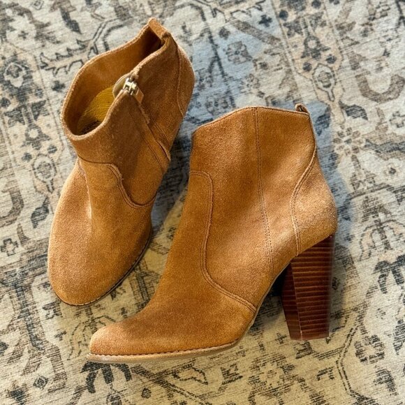 Joie Dalton Boot Women's Size 7 Cognac Brown Side Zipper Suede Ankle Bootie - Picture 8 of 9